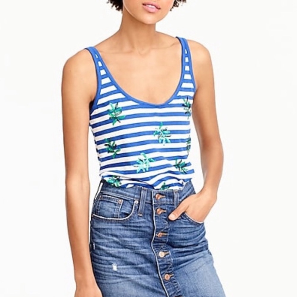 J. Crew Striped tank top with sequin palm